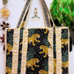 Black Leopard Print Reversible Quilted Tote Bag | Golden Grove Hand Block Print Ruffle Tote