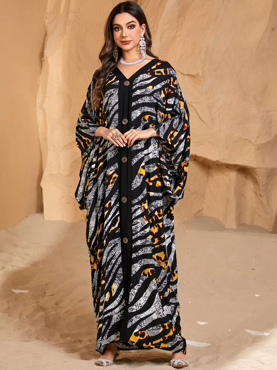 Desert Mirage Boho Kaftan – Free Size, Mixed Fabric