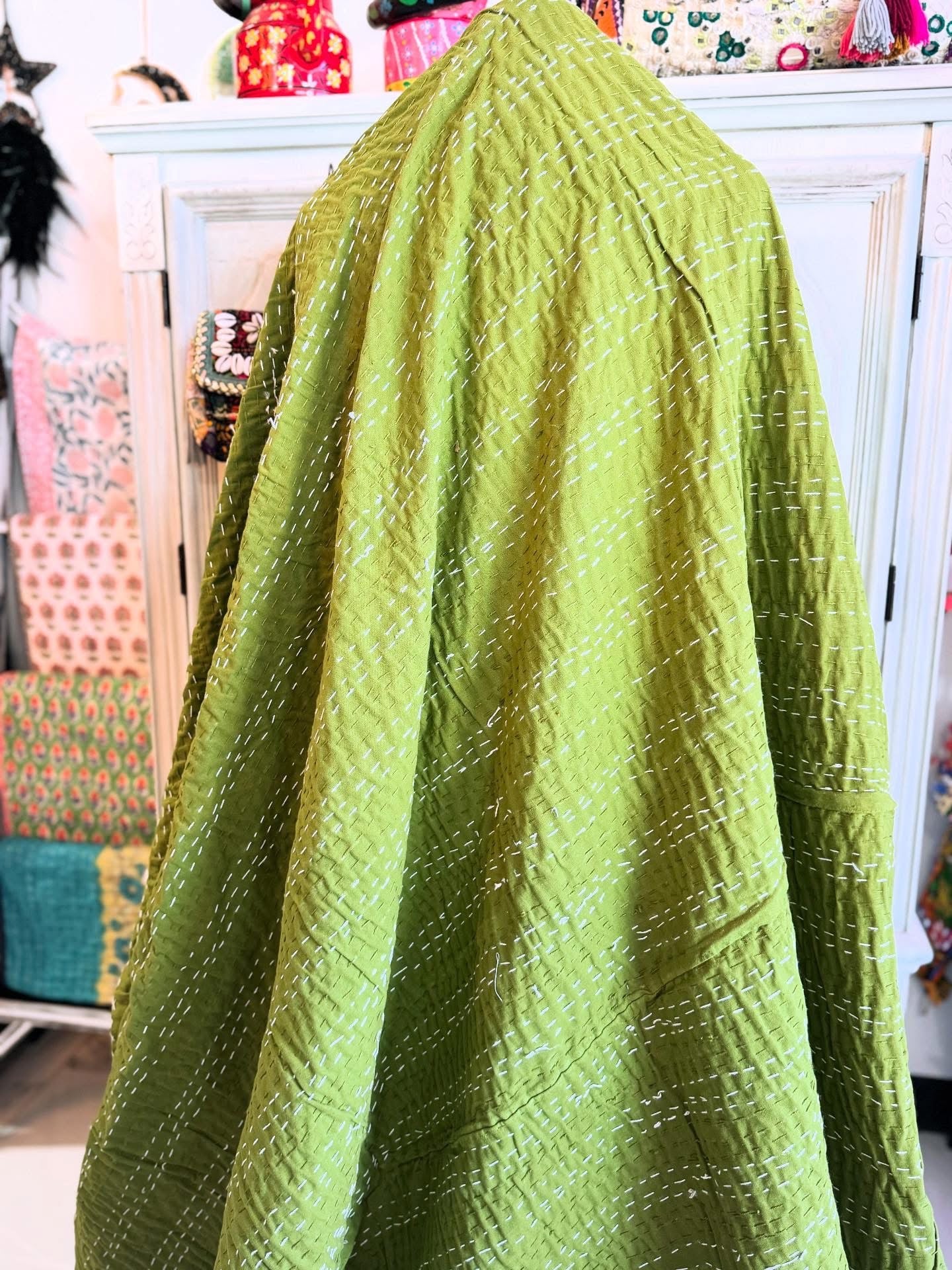 Colorblock Harmony – Handblock Printed Kantha Quilt – 100% Cotton | Handmade