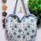 Heart-Shaped Quilted Tote Bag | Hand Block-Printed 100% Cotton | Handmade Zipper Tote