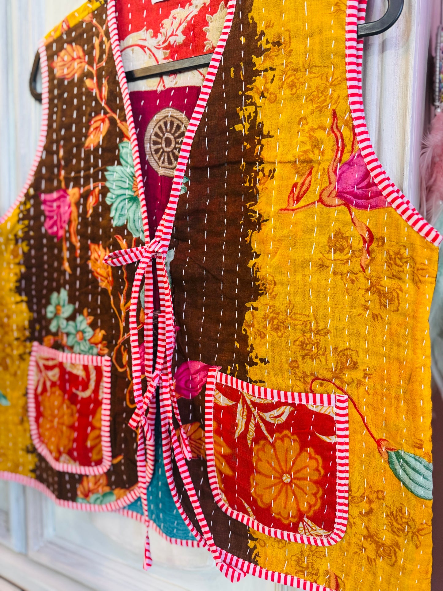 Handmade Reversible Kantha Vest – Garden | 100% Cotton Jacket