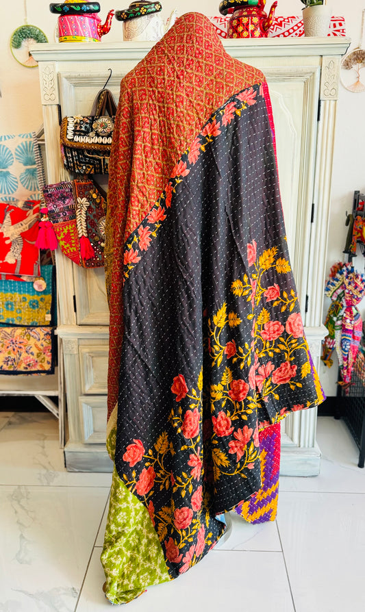‘Roses on Black’ Saree Quilt