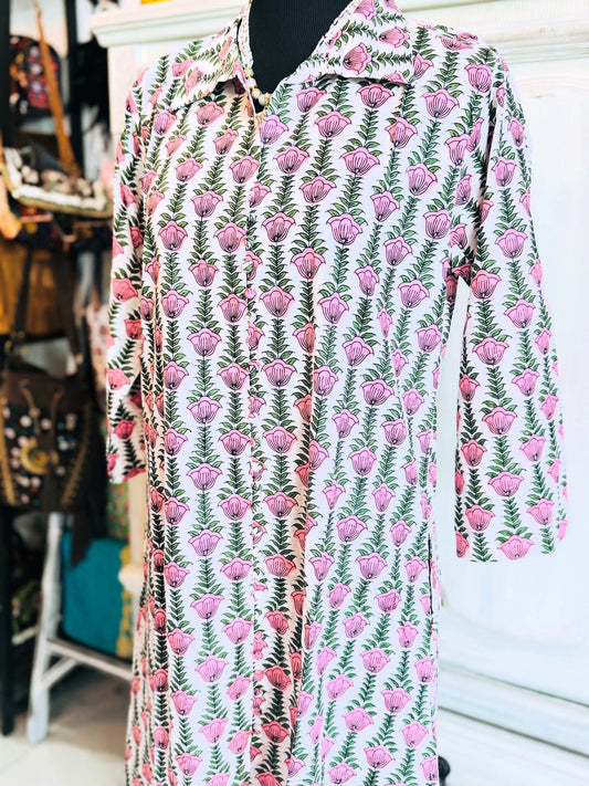 Lotus Lane – Soft Cotton Dress with Lotus Print