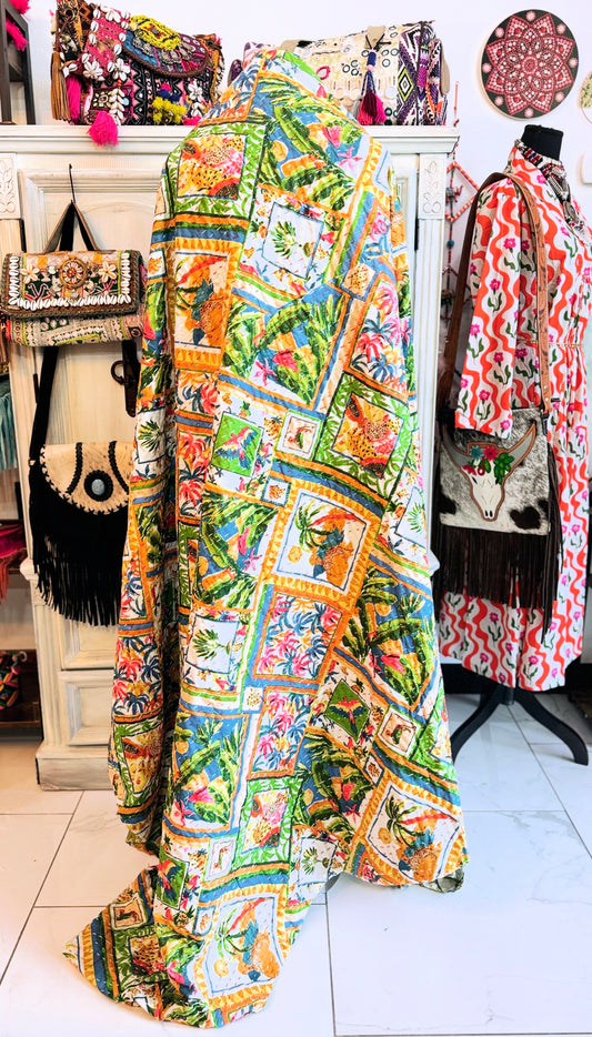 Safari Diamond Kantha Quilt | Cotton Lightweight Blanket | Throw/Twin Size