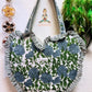 Heart Quilted Tote- Blue Flowers - Zipper - Pocket