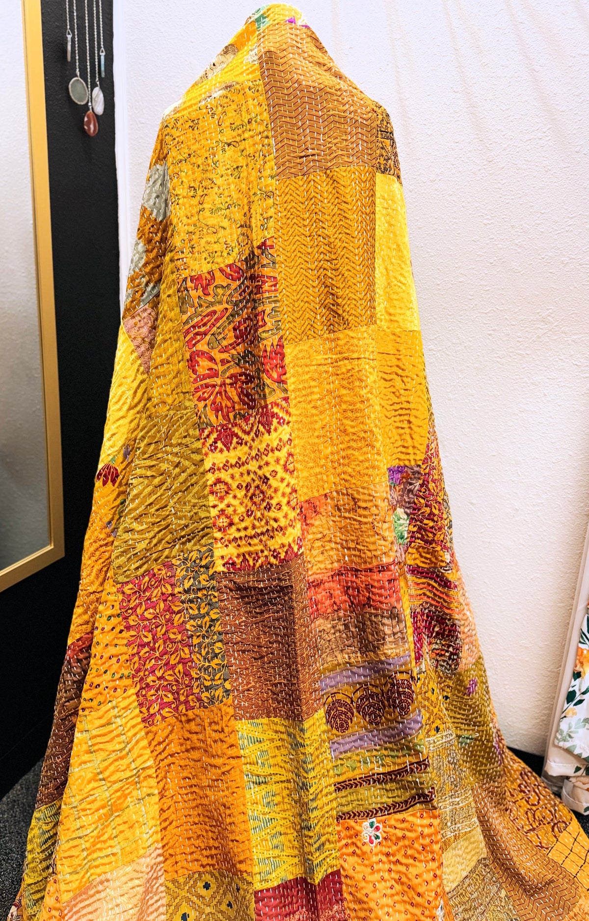 Silk Patchwork Kantha - Yellow- Queen/ King