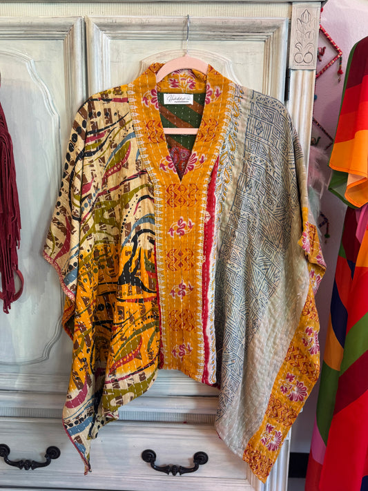Handmade Kantha Poncho – Desert Muse | Unisex | 100% Cotton Boho Top
