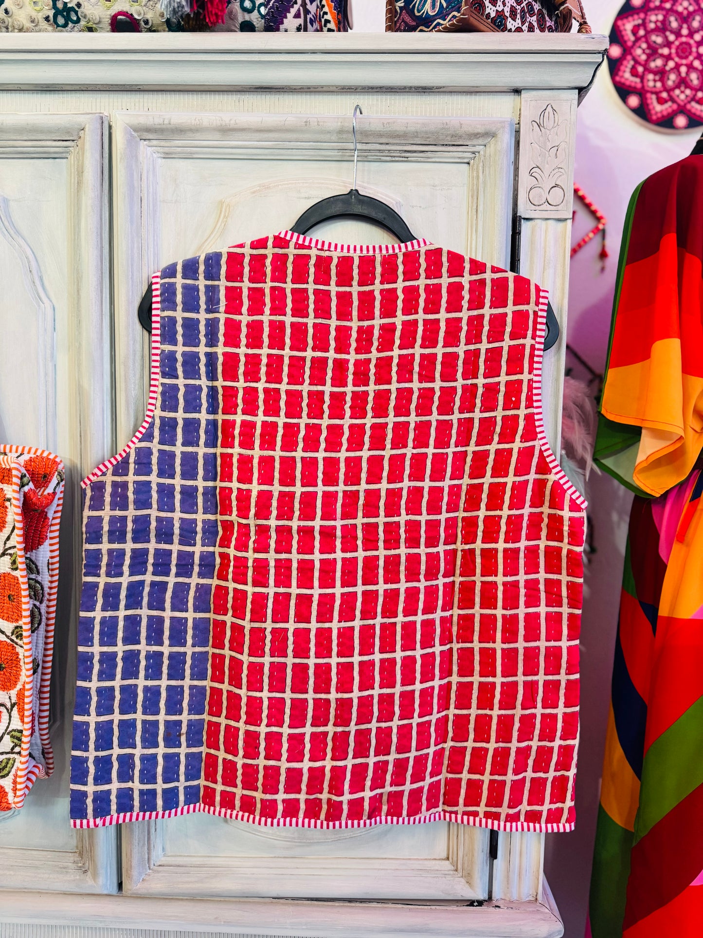 Handmade Reversible Kantha Vest – Berry | 100% Cotton Jacket