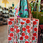 Crimson Orchard Tote – Handmade Quilted Cotton Bag | Red Fruit Print Market Tote