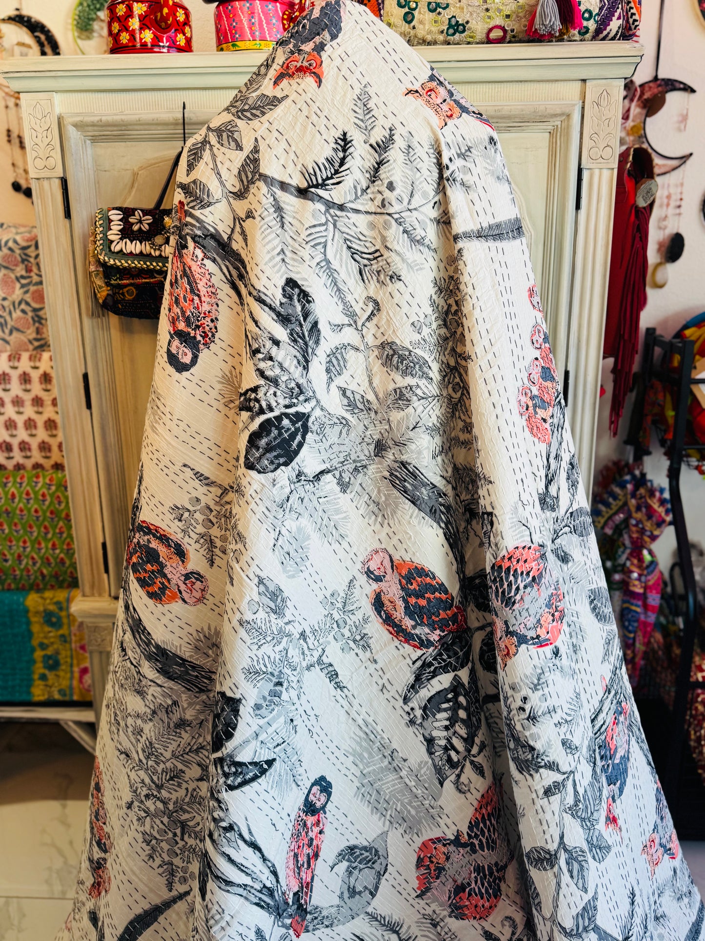 Owl Family – Handblock Printed Kantha Quilt – 100% Cotton | Handmade