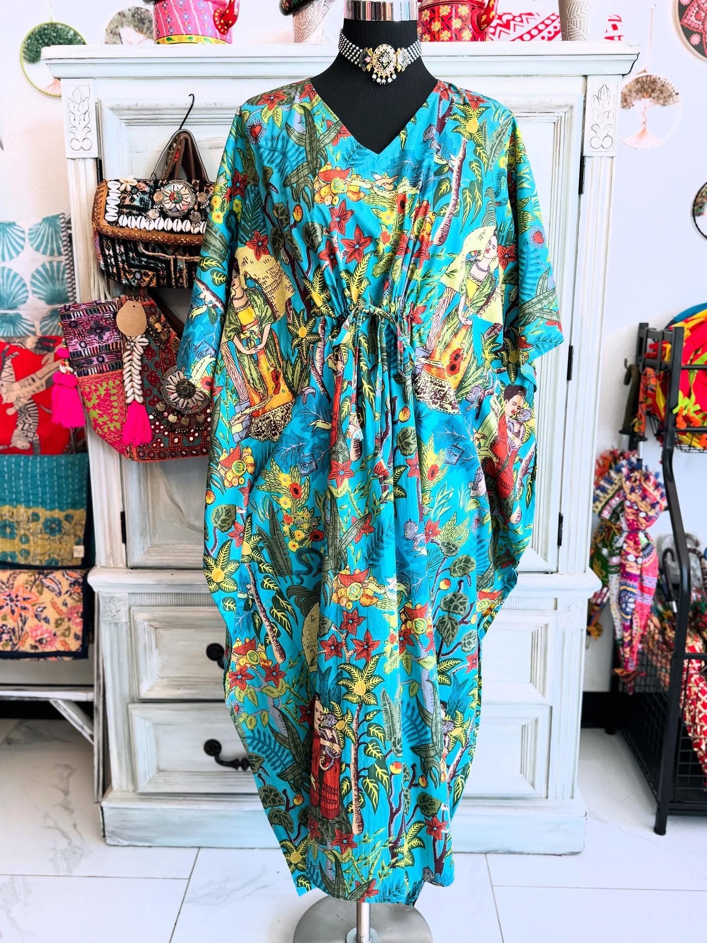 Handblock Cotton Kaftan-Frida