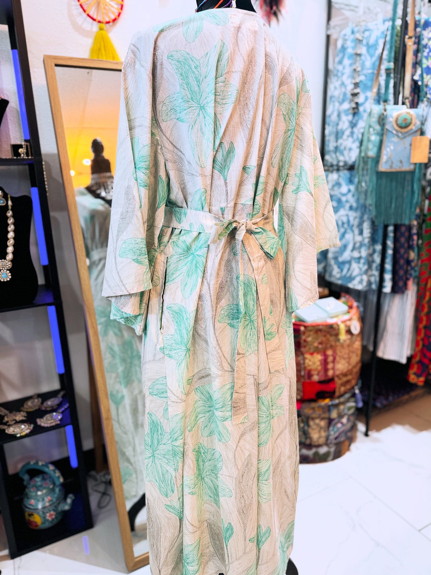 Mint Whisper – Handmade Cotton Wrap Midi Dress with Belt & Pockets (Medium) | Soft Boho Summer Dress