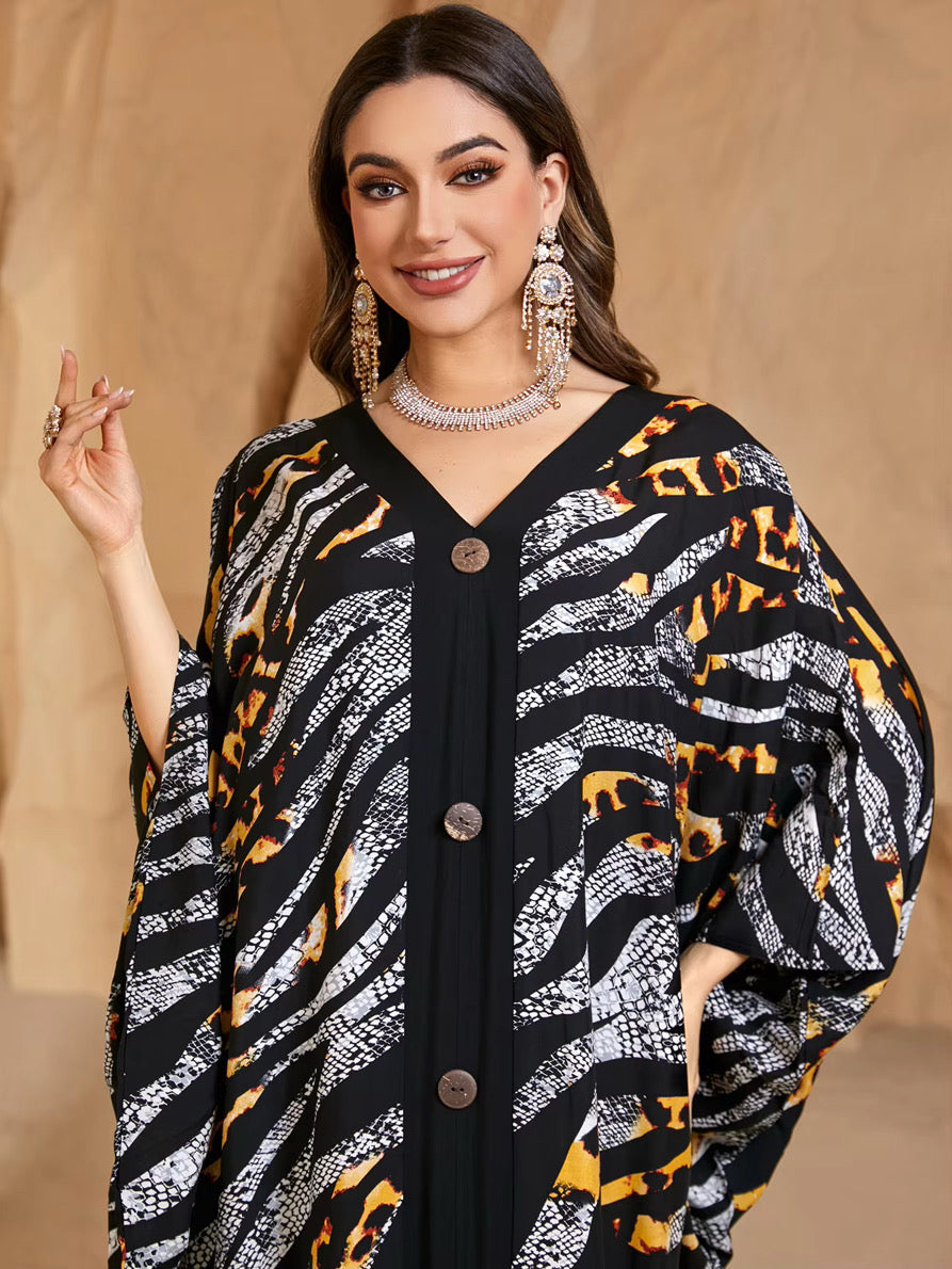 Desert Mirage Boho Kaftan – Free Size, Mixed Fabric