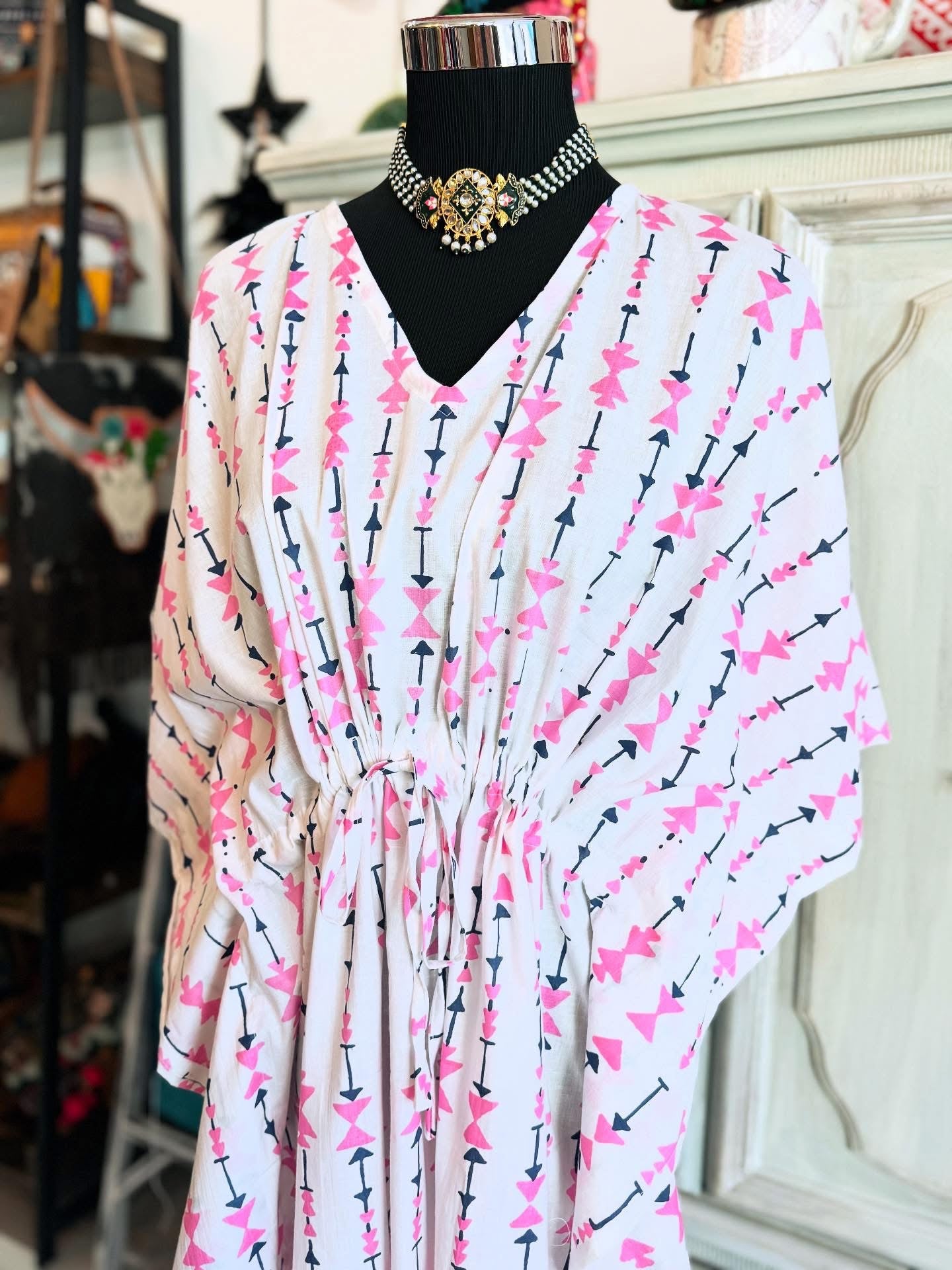 Handblock Cotton Kaftan-Nomad Lines