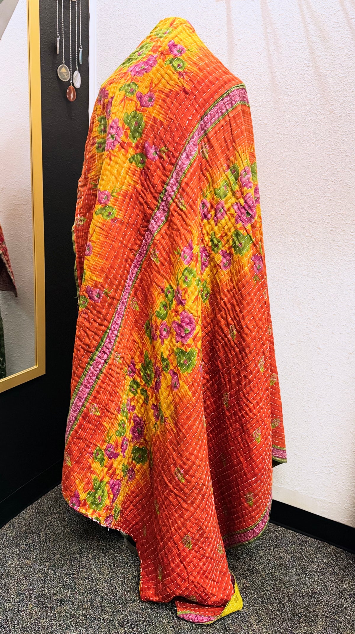 Vibrant Kantha Quilt – Twin Size - Throw Blanket