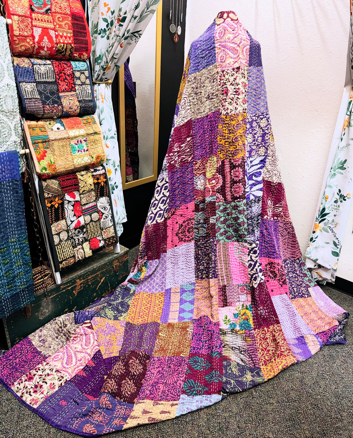 Silk Patchwork Kantha - Purple -Queen/ King