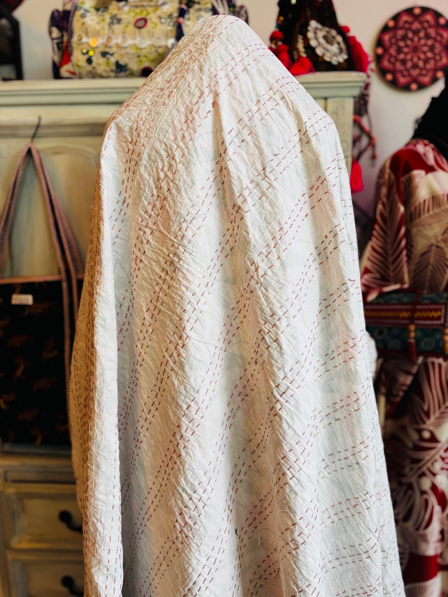 Blush Meadow – Pink Floral Handblock Printed Kantha Quilt | 100% Cotton | Handmade