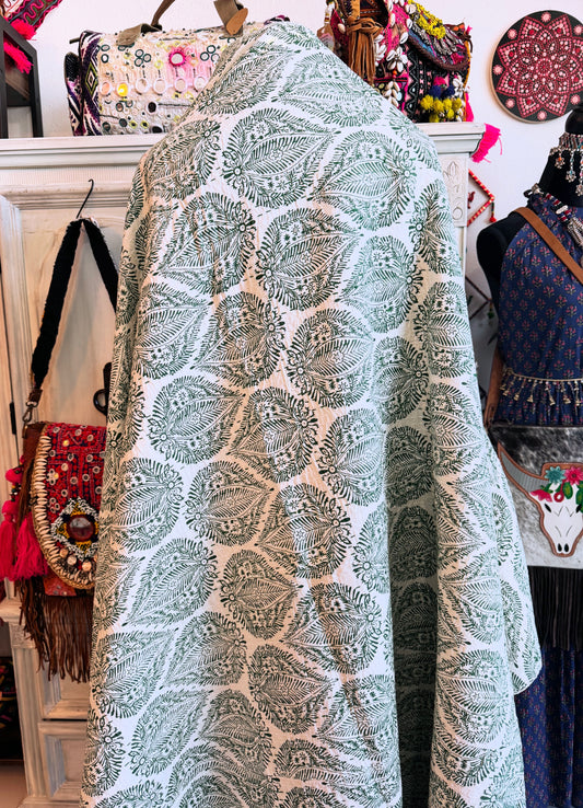 Green Leaf Kantha Quilt | Cotton Lightweight Blanket | Throw/ Twin Size