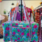 Handmade Quilted Weekender Bag – Blue Floral Print Travel Duffel