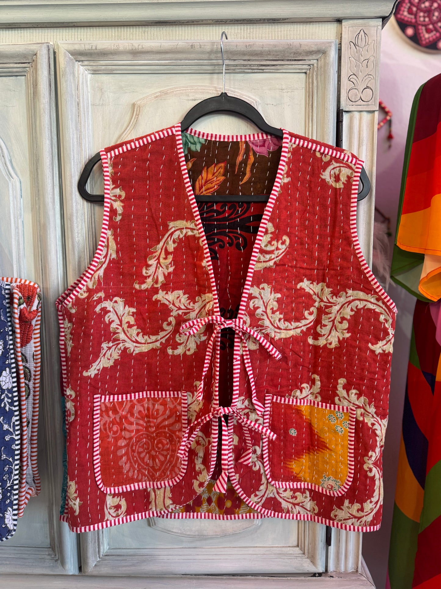 Handmade Reversible Kantha Vest – Garden | 100% Cotton Jacket