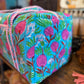 Handmade Quilted Weekender Bag – Blue Floral Print Travel Duffel