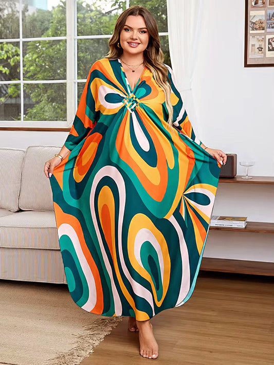 Retro Waves Color Kaftan – Free Size, Vibrant Print