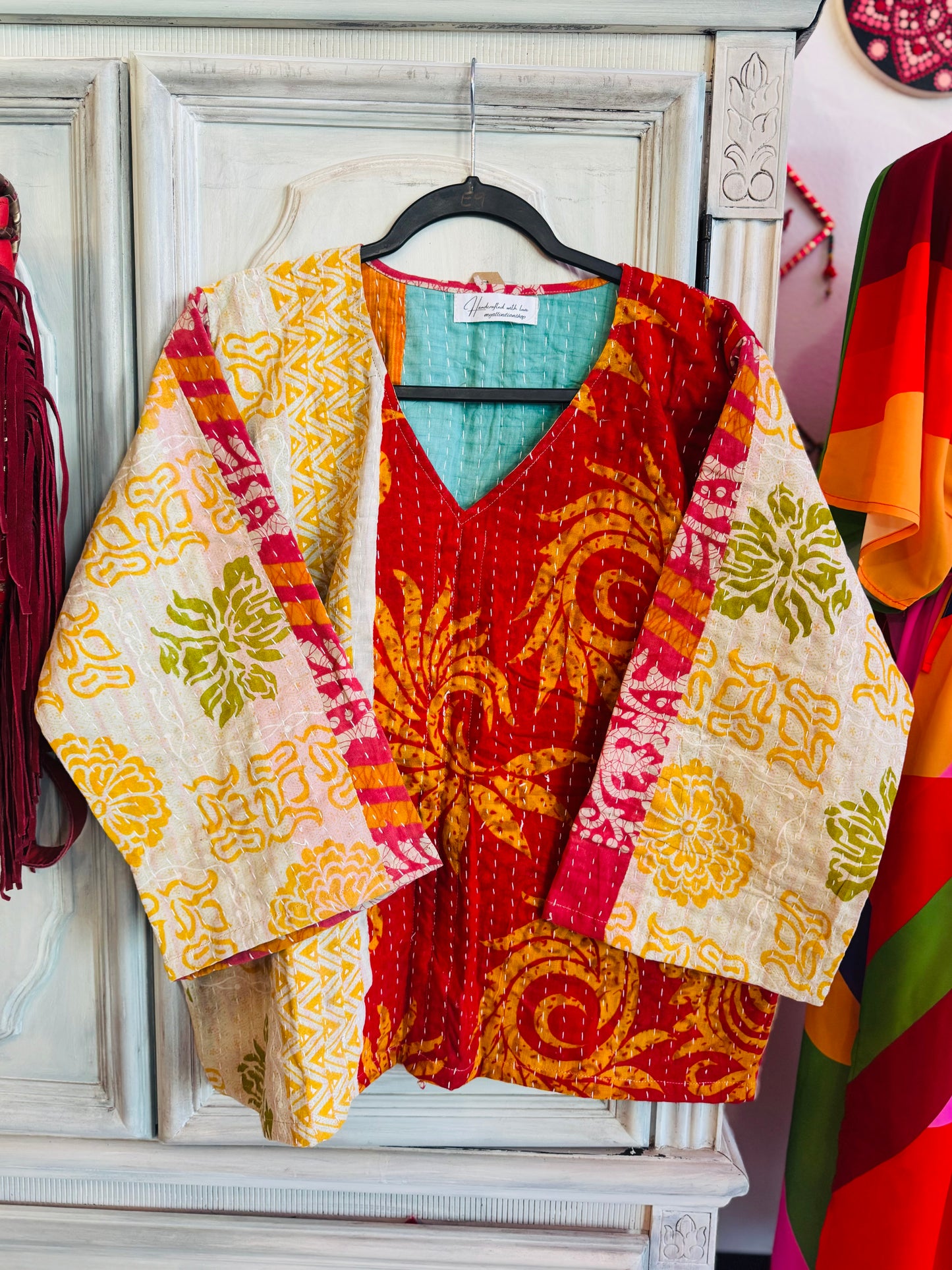 Marigold Ember Butterfly 2-Way Top – Handmade | 100% Cotton Boho Blouse