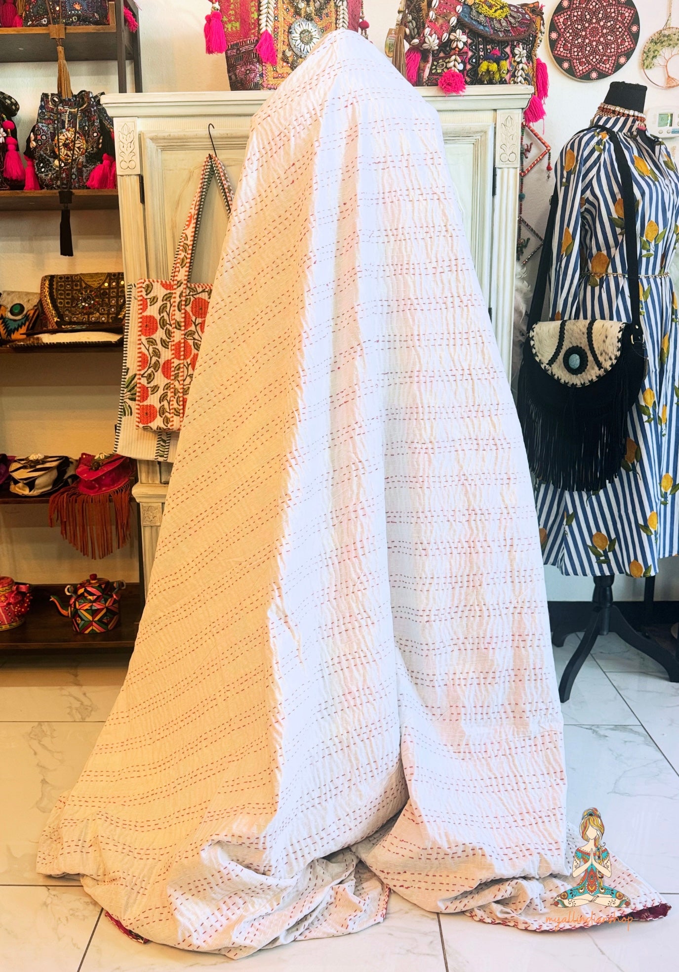 Frida in the Jungle - Hot Pink| Hand Block Printed Kantha Quilt | 100% Cotton | Handmade | 90x100”