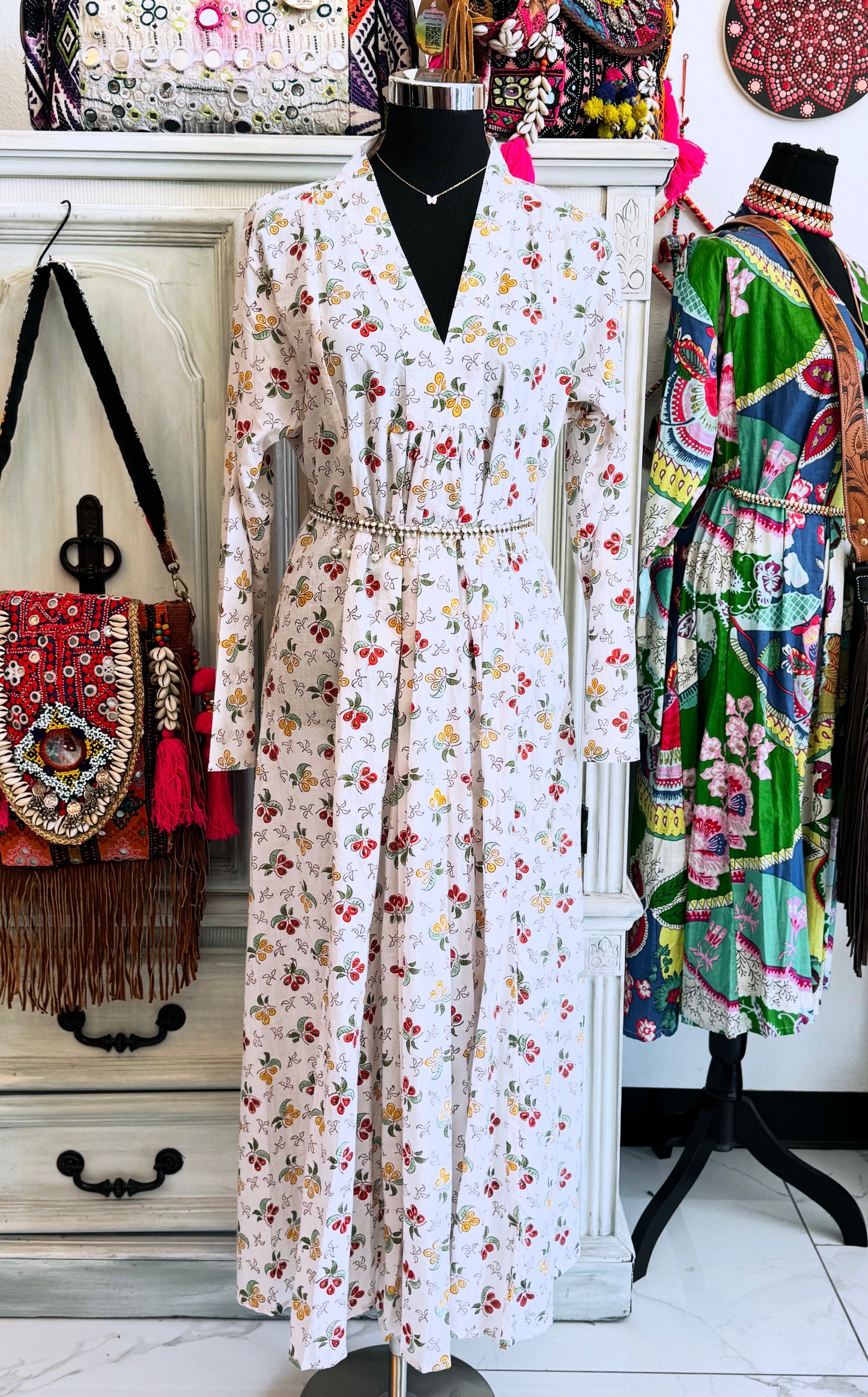 Garden Poetry – Handmade Cotton Floral Dress (Medium) | Soft Boho Summer Dress