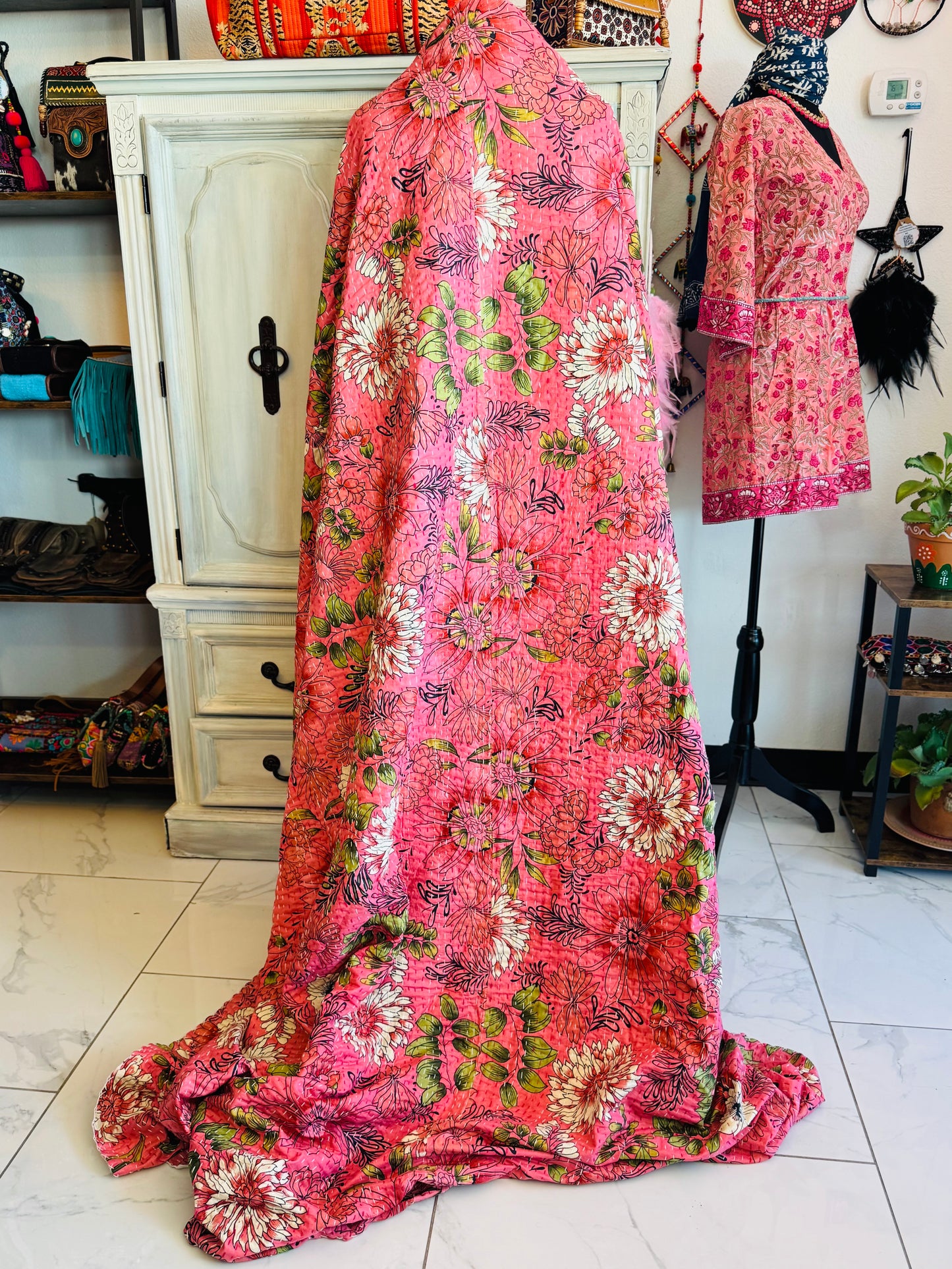 Sunlit Meadow – Handblock Printed Kantha Quilt | Cotton | Handmade | Full Size