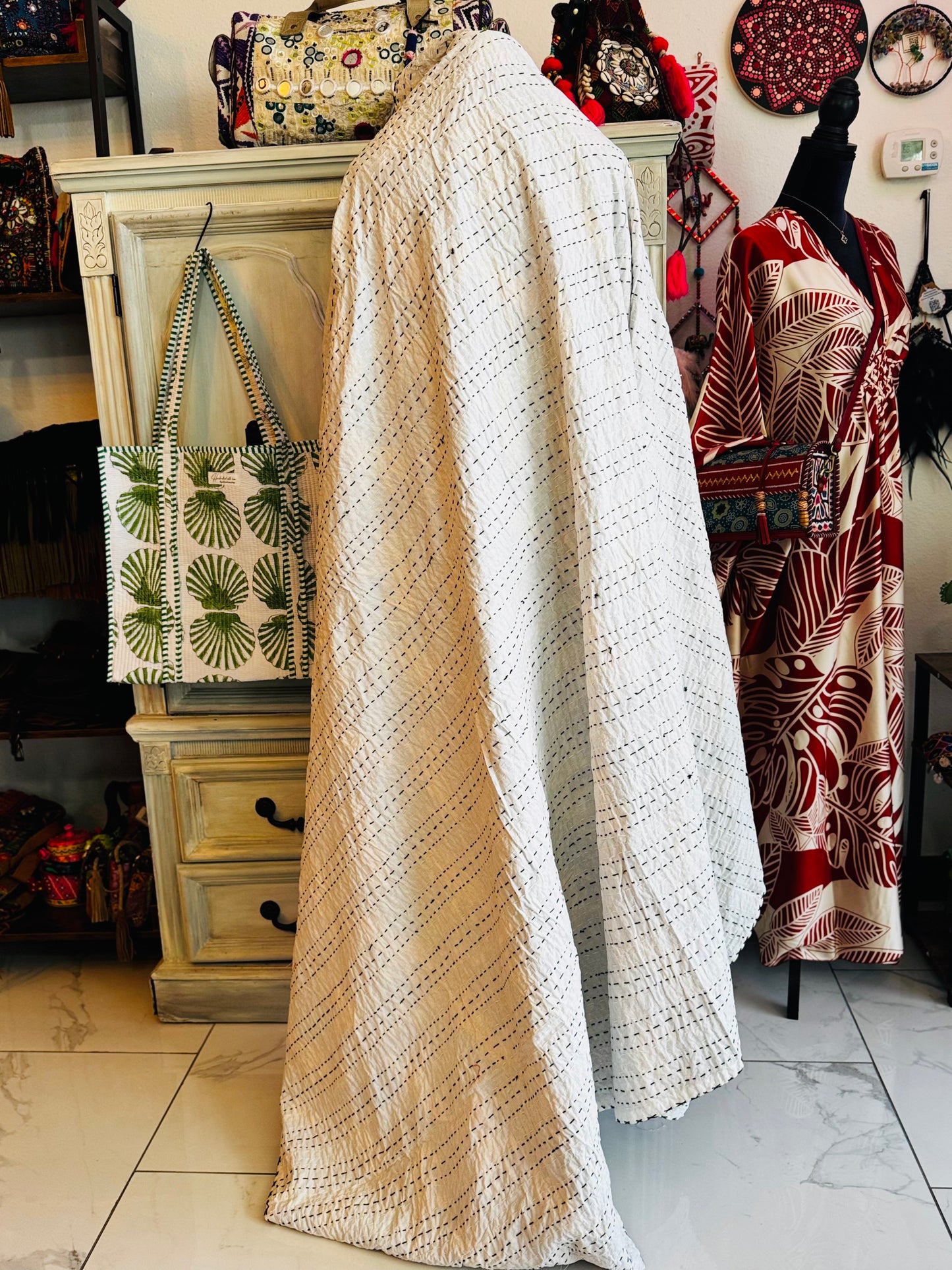 Wild Savannah – Black Leopard Handblock Printed Kantha Quilt | 100% Cotton | Handmade