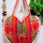 Heart Quilted Tote- Tiger- Orange - Zipper - Pocket