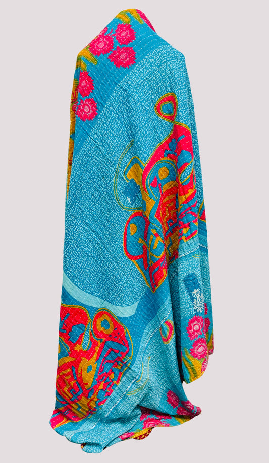 'Blue and Pink' Saree Quilt