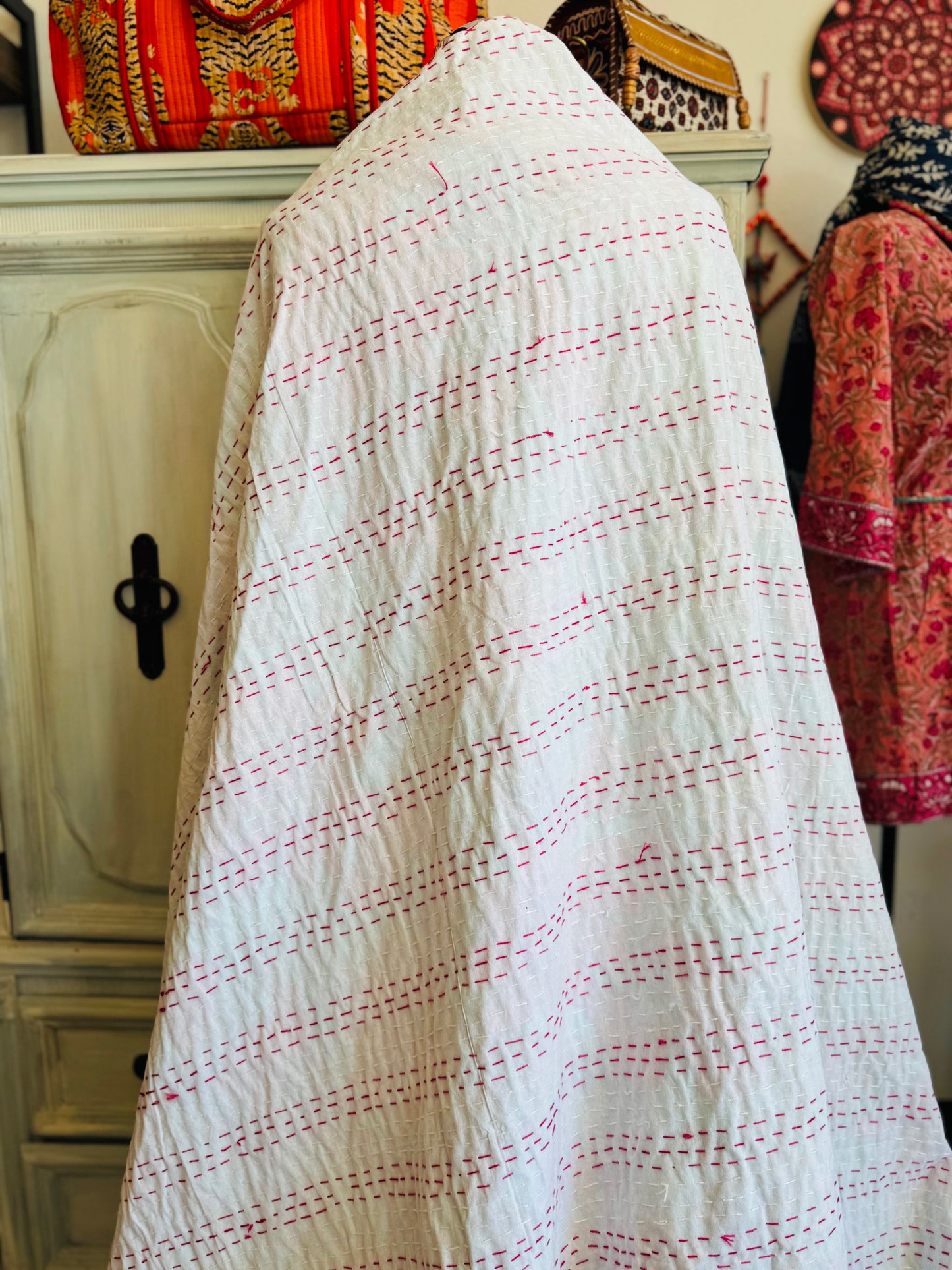 Aqua Meadow – Handblock Printed Kantha Quilt | Cotton | Handmade | Full Size