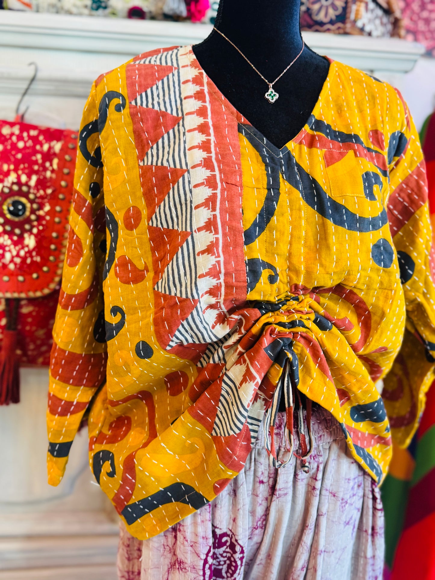 Ember Glow Butterfly 2-Way Top – Handmade | 100% Cotton Boho Blouse