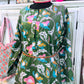 Emerald Bloom Hand Block Print Cotton Maxi Dress – Women’s Long Sleeve Dress with Pockets