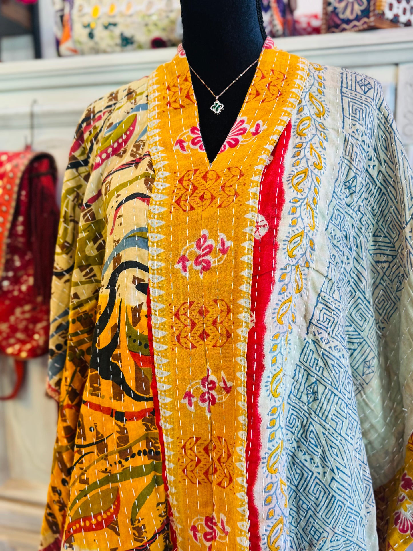 Handmade Kantha Poncho – Desert Muse | Unisex | 100% Cotton Boho Top