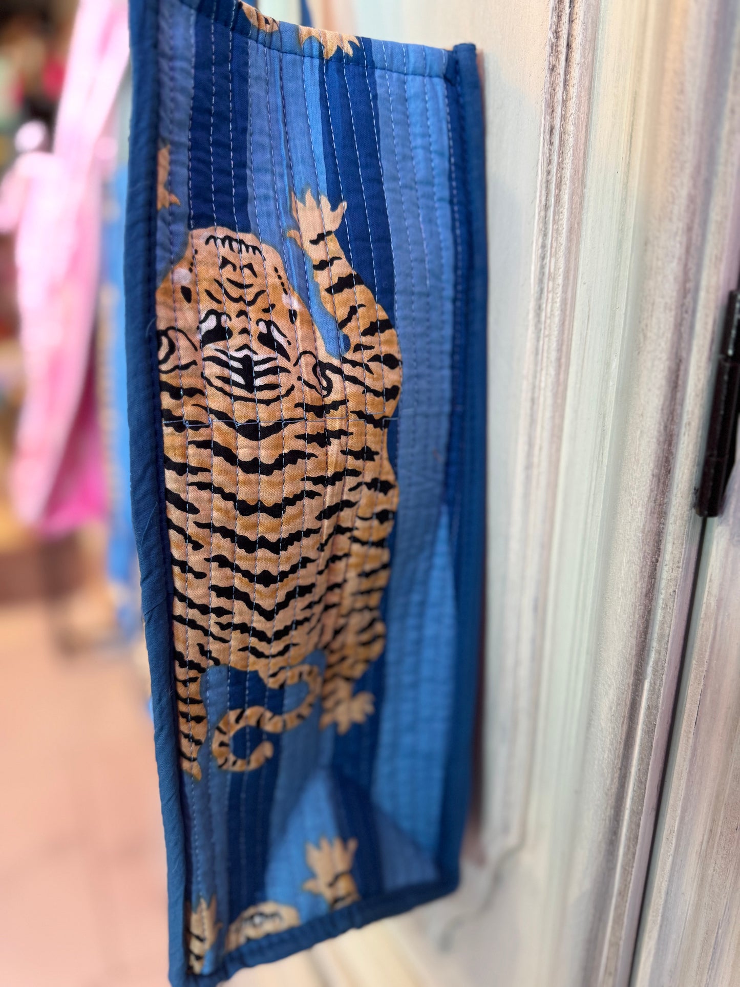 Blue Tiger Trail Tote – Handmade Quilted Cotton Bag | Boho Travel Tote