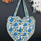 Heart-Shaped Quilted Tote Bag | Hand Block-Printed 100% Cotton | Handmade Zipper Tote