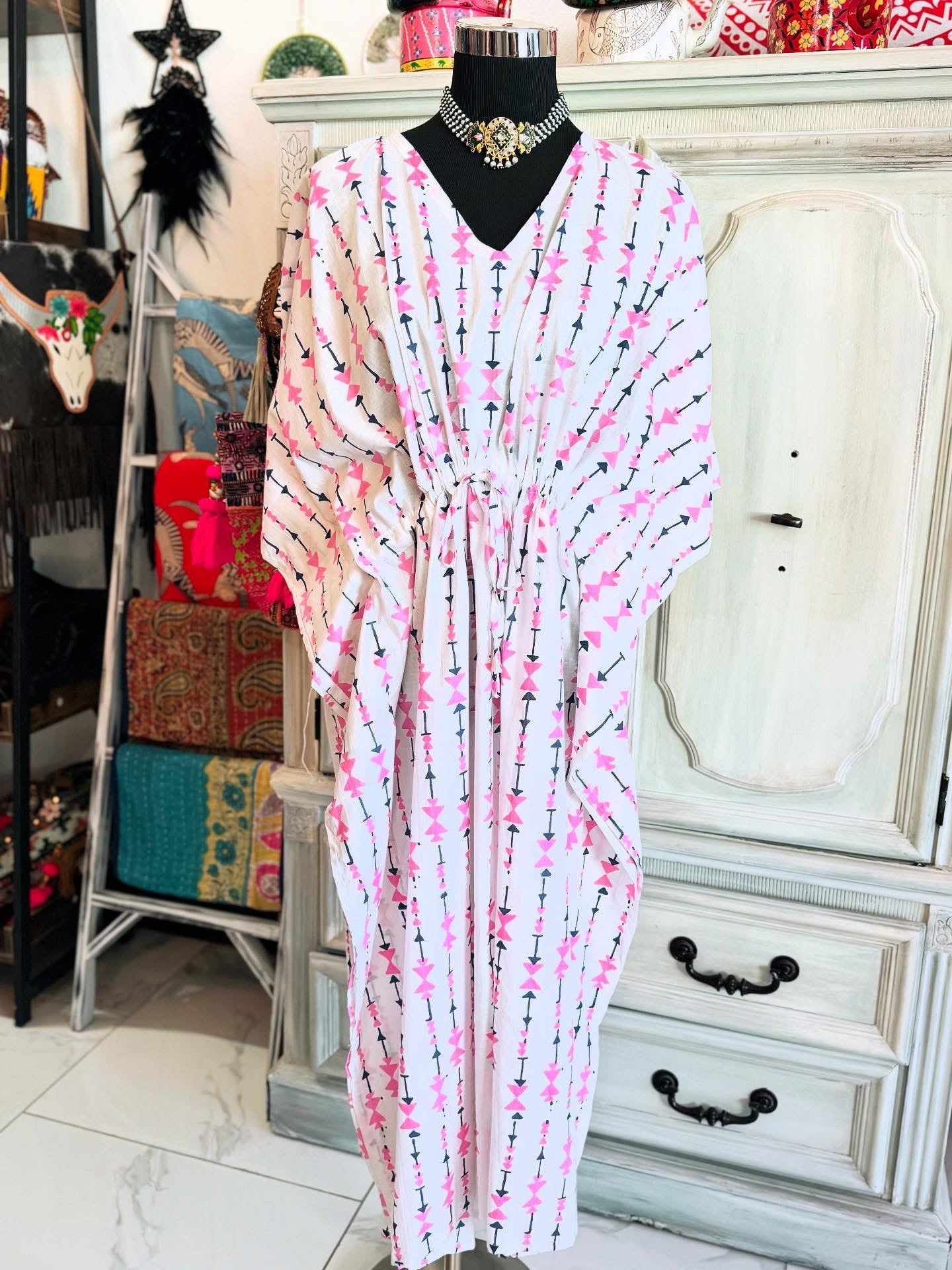 Handblock Cotton Kaftan-Nomad Lines