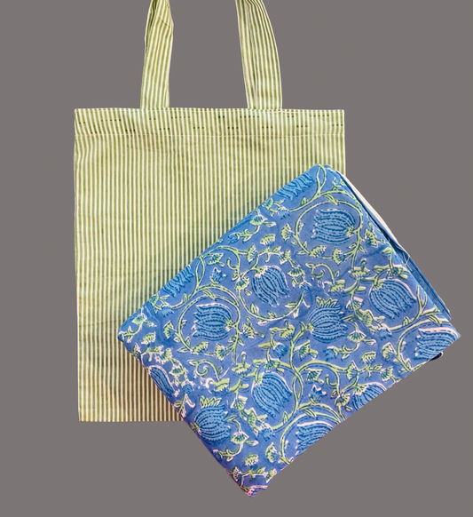 Handblock Cotton Beach Towel with Bag | Oversized Lightweight Travel Picnic Towel 72x45