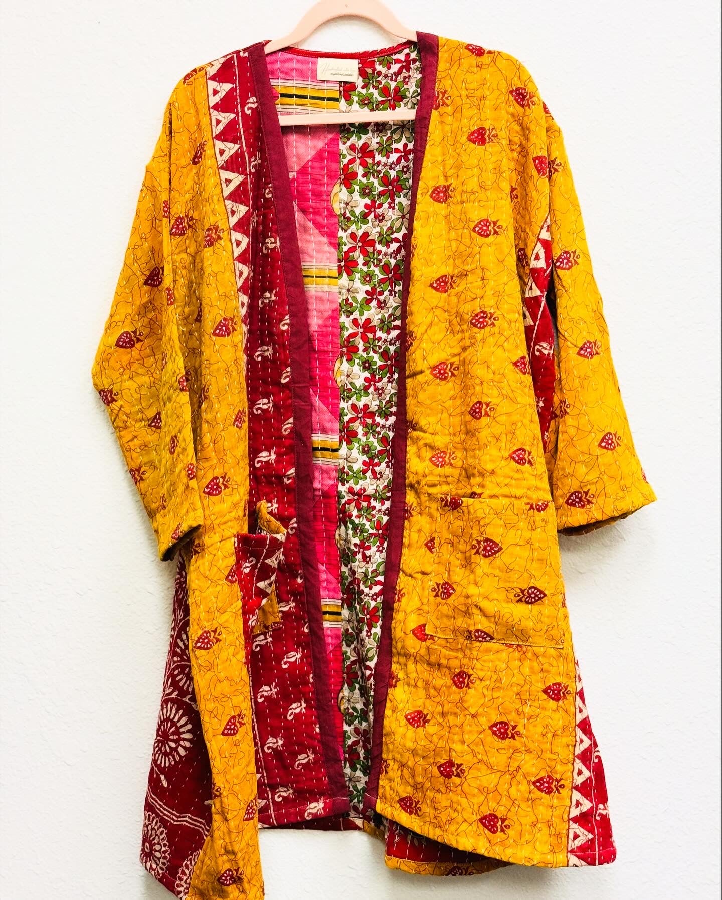 Red Flowers Kantha Kimono