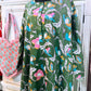 Emerald Bloom Hand Block Print Cotton Maxi Dress – Women’s Long Sleeve Dress with Pockets