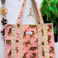 Baby Pink Tiger Print Reversible Quilted Tote Bag | Bengal Blush Hand Block Print Ruffle Tote