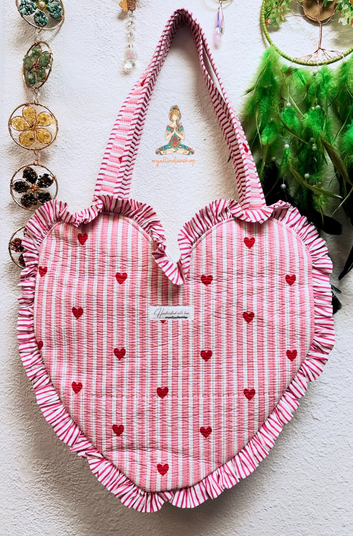 Heart Quilted Tote- Hearts - Pink - Zipper - Pocket