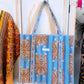 Blue Tiger Print Quilted Cotton Tote Bag – Large Reversible Handmade Shopper with Pocket