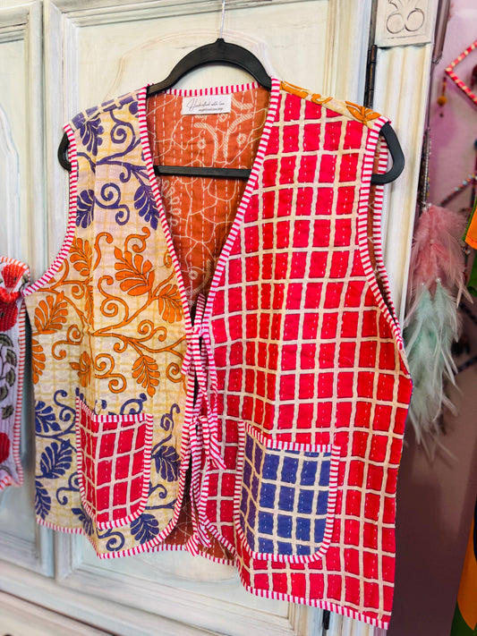 Handmade Reversible Kantha Vest – Firefly | 100% Cotton Jacket