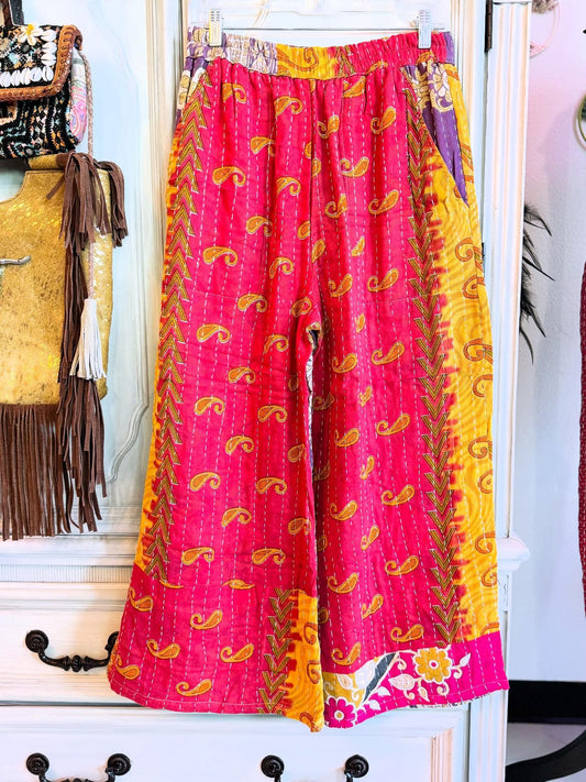 Ruby Paisley – Handmade Kantha Cotton Pants | Wide Leg Boho Trousers