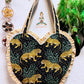 Heart Quilted Tote- cheetah - Zipper - Pocket