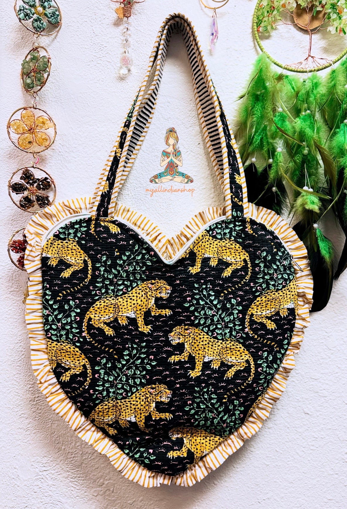 Heart Quilted Tote- cheetah - Zipper - Pocket